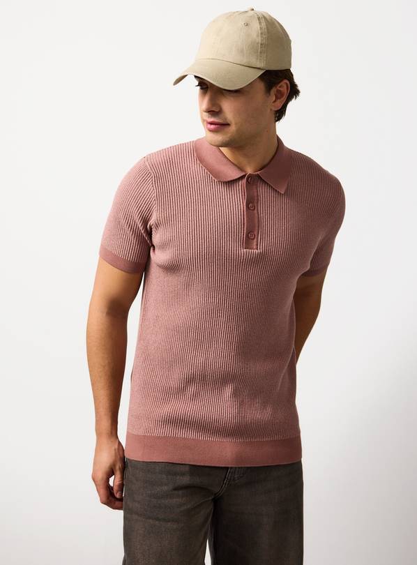 Dark Pink Ribbed Polo Shirt XXXXL
